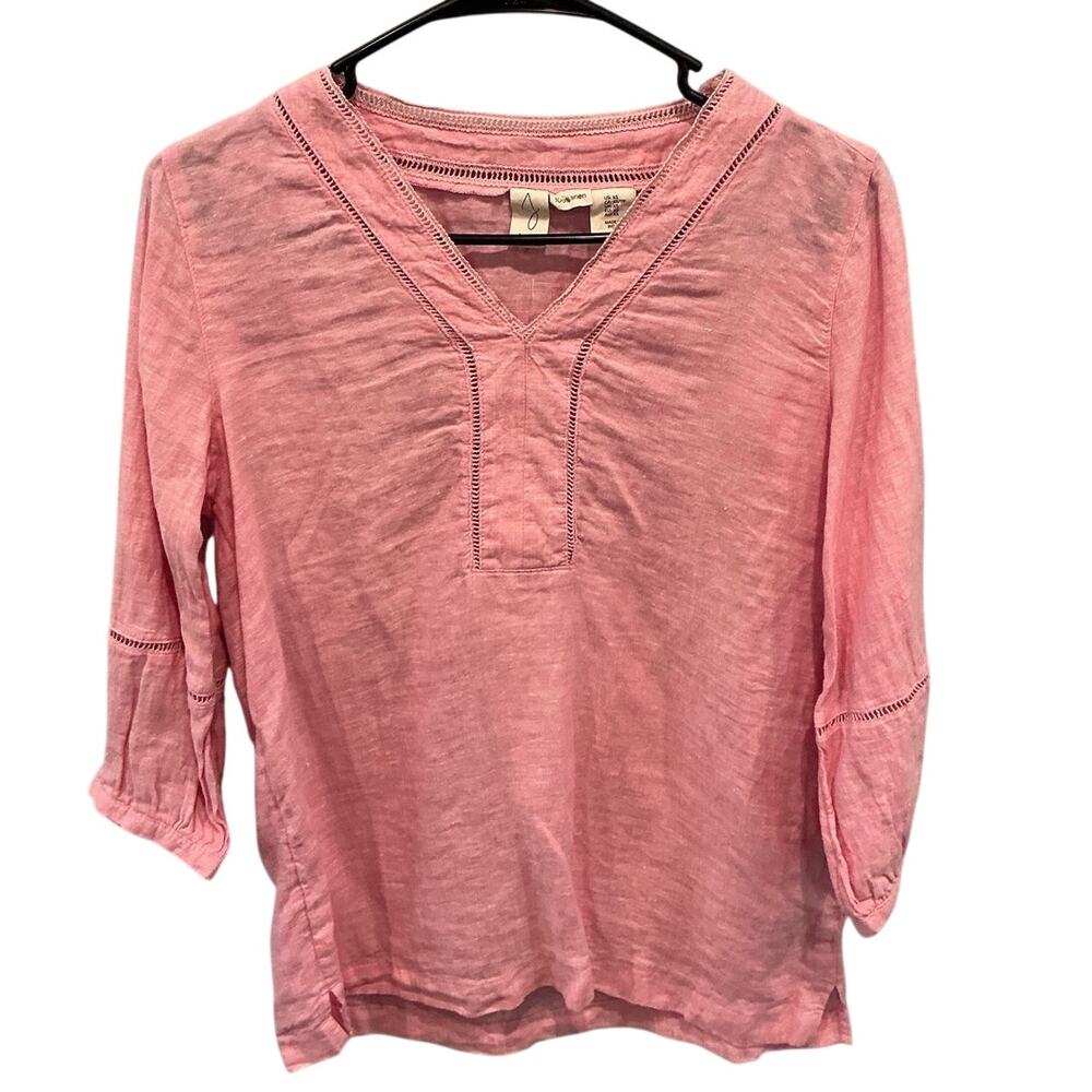 Joie Womens Linen Popover Top XS Pink Beach Spring Cottage Shirt Preppy Casual
